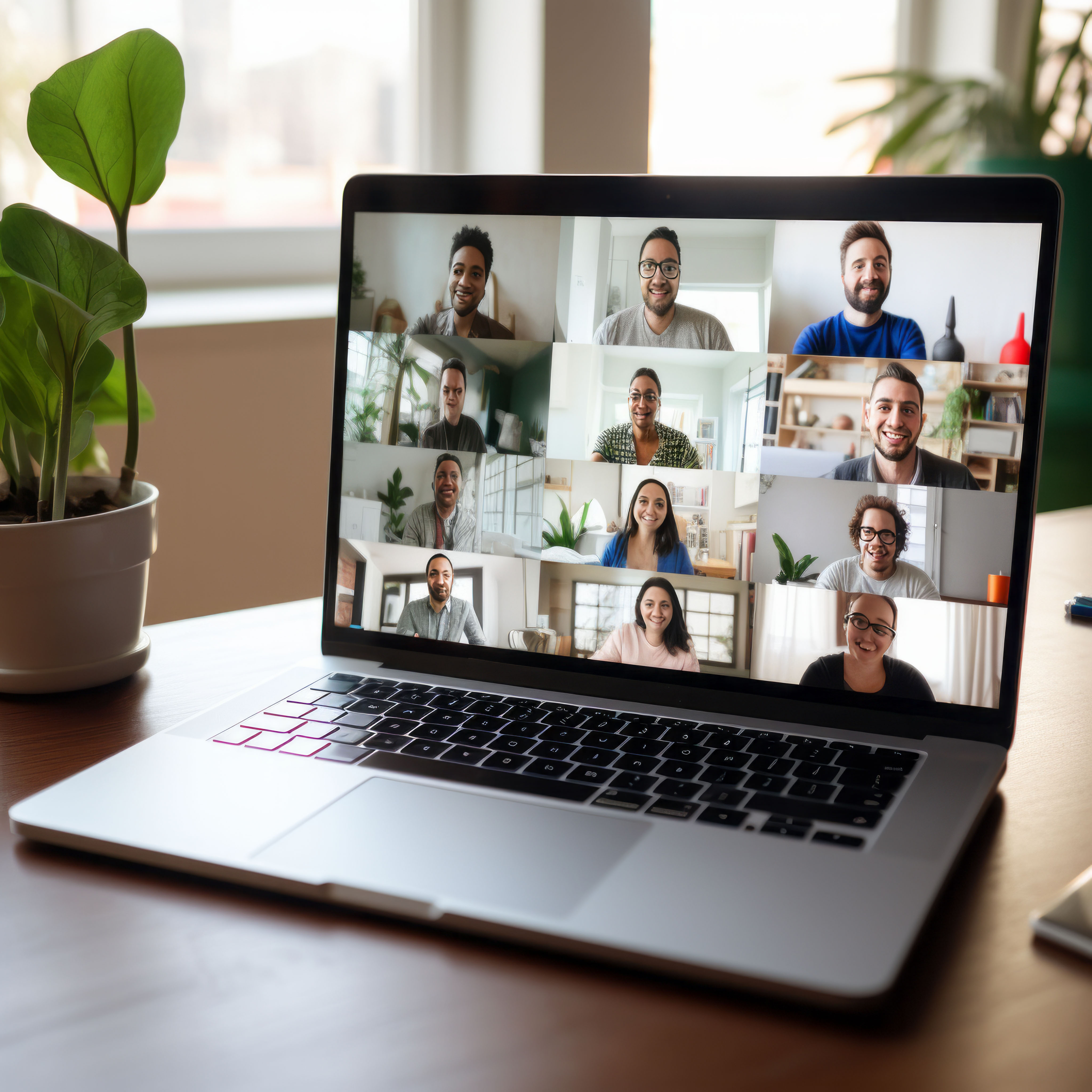 A virtual meeting on a screen.