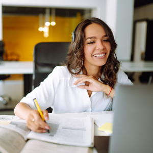 Young woman wear wireless headphone